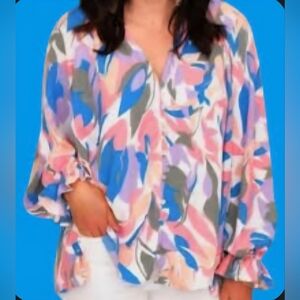 Entro V-Neck Long Sleeve Blouse Womens Size Large